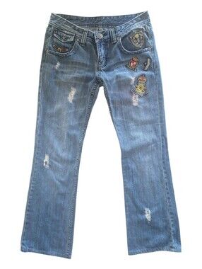 Dsquared2 Y2K Distressed Patchwork Bootcut Jeans Low Rise Women's 28